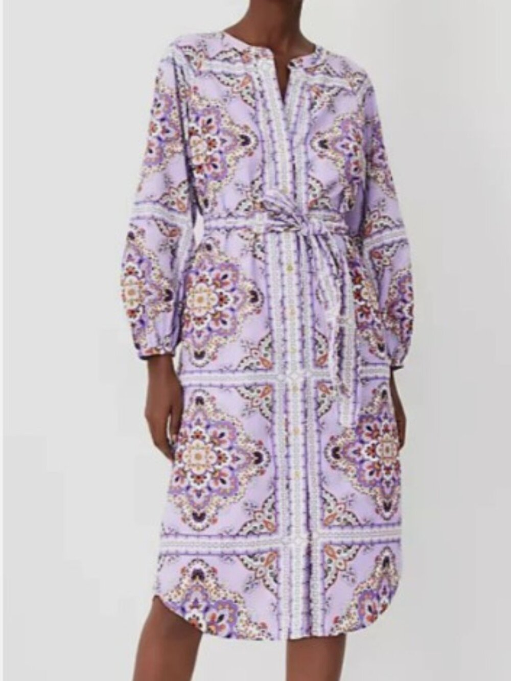 Ann Taylor Lavender Latte Split Nneck Belted Flare Dress